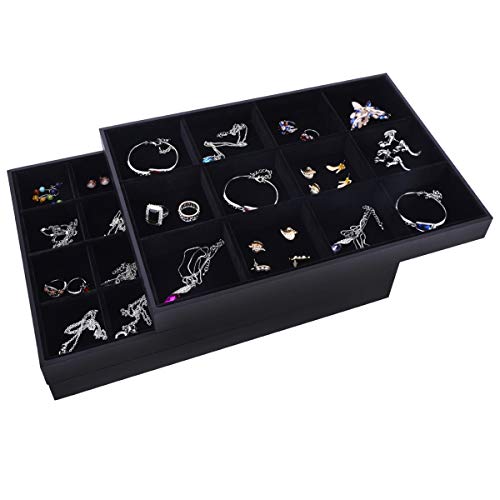 AUTOARK Velvet Stackable 12 Grid Jewelry Tray Showcase Display Organizer,Black,AJ-031