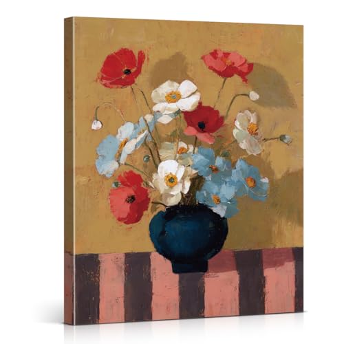 Vintage Colorful Poppy Wall Art Canvas Floral Poppy Flowers Print Poster Cottagecore Wall Decor for Farmhouse Home Living Room 8x10 Inch Framed at Amazon