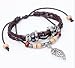 niceEshop(TM) 2Pcs Pack- Brown Bohemian Vintage Style Feather Beads Leather Bracelet Adjustable Wirstaband + Leaf Pendant Pandora Beads Leather Bracelet