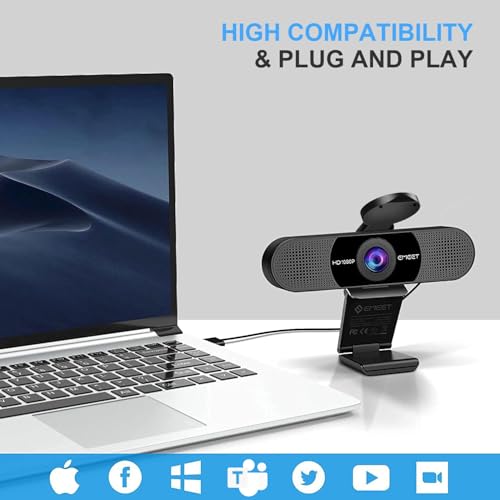 EMEET 1080P Webcam with Microphone, C960 Web Camera, 2 Mics Streaming Webcam, 90°FOV Computer Camera, Plug and Play USB Webcam for Online Calling/Conferencing, Zoom/Teams/Facetime/YouTube, Laptop/PC