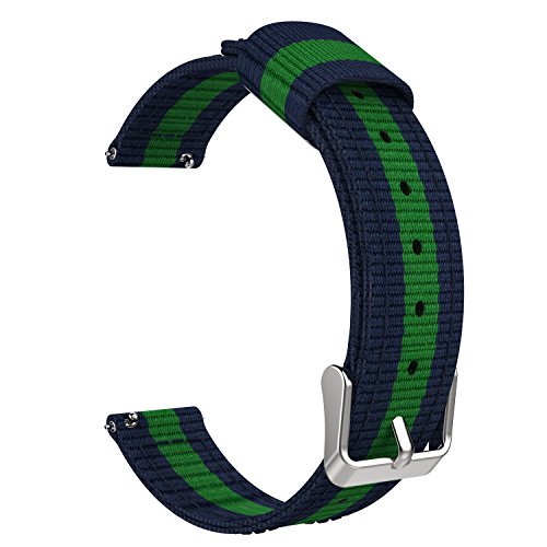 18mm Watch Band, MoKo Fine Woven Nylon Adjustable Replacement Strap for Huawei Watch 1st/Fit Honor S1, Asus Zenwatch 2 1.45", Withings Activite Pop/Pulse Ox, Nokia Withings Steel HR 36mm, Blue & Green