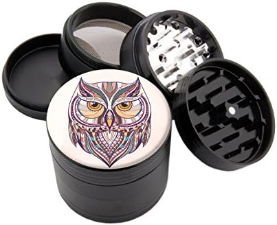 Wise Owl - Custom Premium Spice &amp; Herb Grinder - Four Piece with Pollen Catcher - (2.25", Black) - Zip Grinders