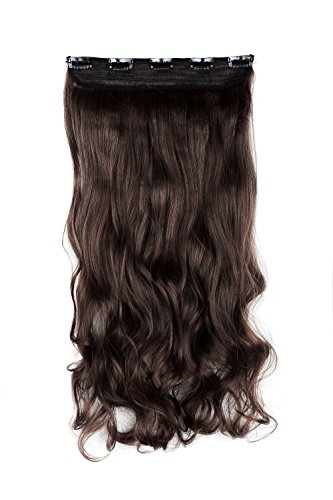 SWACC 20″ Women 3/4 Full Head Instant One Piece Curly Body Wave Heat Resistance Synthetic Clip in Hair Extension (Medium Ash Brown-8#)