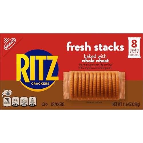 RITZ FRESH STACKS WHOLE WHEAT CRACKERS, TRAVEL SNACKS, 11.6 OZ (8 MULTI SNACK PACKS)