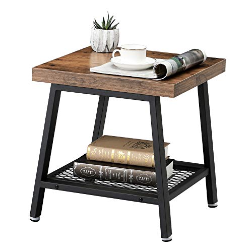 image for VASAGLE 2-Tier End Table, Industrial Nightstand Coffee Table with Stor
