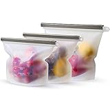 Silicone Food Storage - Reusable Snack Bags - LARGE SIZE 50OZ - Airtight Sous Vide Cooking, Steam Heat Boil Freeze - Microwave Dishwasher Safe - Meal Prep Portion, 3 Pack(30,50 oz,Clear)