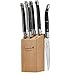 Laguiole By FlyingColors Steak Knife Set, Micro Serrated Blade, Stainless Steel, Wood Block, Black Color Handle, 6 Pieces