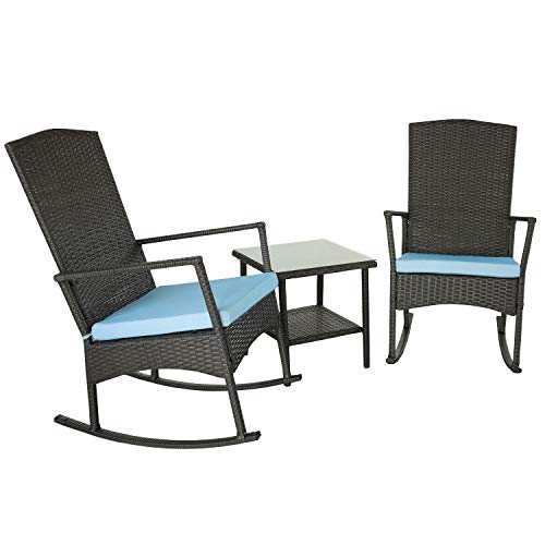 Dark Brown Ratan Chair rattaner wicker rocking chair set 3 piece outdoor patio dark brown rattan furniture with glass
