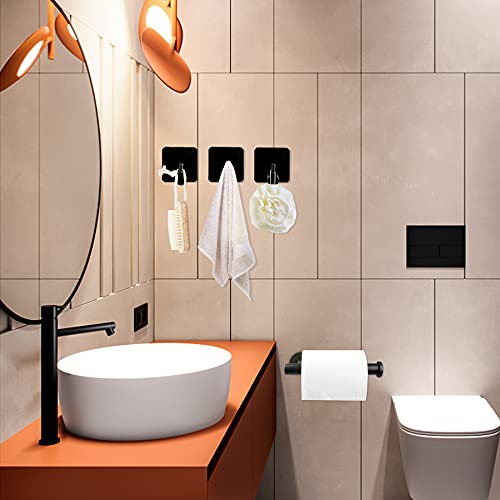 TORMAYS Toilettenpapierhalter, Klopapierhalter Ohne Bohren, Selbstklebend WC Papier Halterung + 4 Handtuchhaken, Klorollenhalter Edelstahl 304, Rollenhalter Schwarz Matt für Bad, Schlafzimmer, Küche