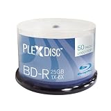 PlexDisc 633-814 25 GB 6X Blu-ray Logo Top Single Layer Recordable Disc BD-R, 50-Disc Spindle