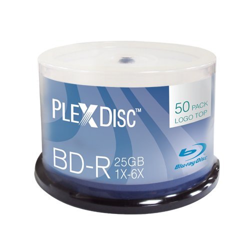 PlexDisc 633-814 25 GB 6X Blu-ray Logo Top Single Layer Recordable Disc BD-R, 50-Disc Spindle