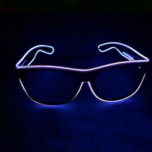 Smart Remote Control Glasses El Wire Fashion Neon LED Light Up Shutter Shaped Glow Rave Costume Party DJ Bright Glasses For Halloween,Party Favor (Purple Colour)