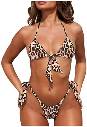 Mikilon Women's Thong Triangle Bikini Set Halter Side Tie Micro Swimsuit