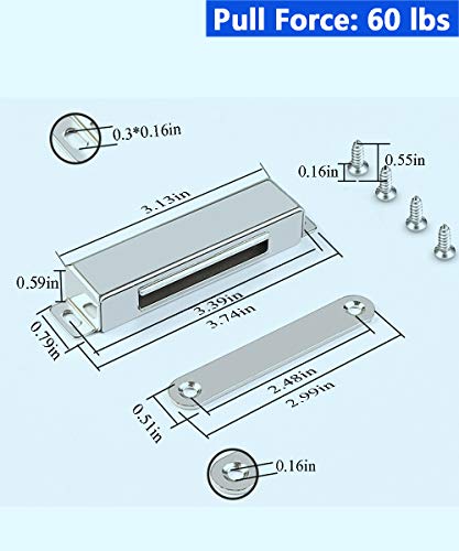 WOOCH Door Magnetic Catch - 60lb High Magnetic Stainless Steel Heavy Duty Catch for Kitchen Bathroom Cupboard Wardrobe Closet Closures Cabinet Door Drawer Latch (3.7 in Silver, 4-Pack)