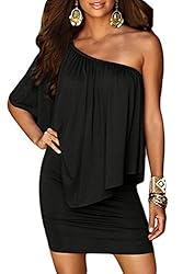 Sidefeel Womens Off Shoulder Ruffles Nigh Club