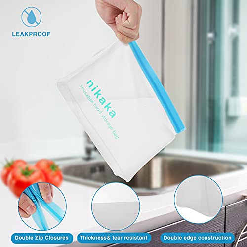 Nikaka Reusable Food Storage Bags 10 Pack, FDA Grade Stand Up Reusable
