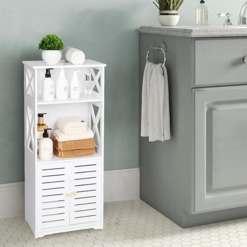 Tiasott Bathroom Floor Storage Cabinet,Bathroom Storage Furniture Home Organizer Shelf Rack Waterproof Bathroom Cabinet,Free Standing Cabinet with Shelf,Corner Cabinet,30 x 22 x 75cm,White.