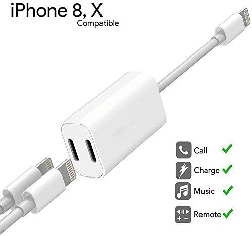 iPhone 7 Adapter &amp; Splitter, Jauyu Dual Lightning Headphone Audio &amp; Charge Adapter for iPhone 7 / 7 Plus/8/X/8 Plus, Support Call &amp; Music + Charger &amp;Sync Data for IOS 10.3/11 Devices (White)