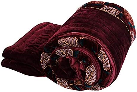 ROYAL HANDICRAFTS Rajasthani Floral Work Velvet Double Bed Quilt Comforter AC Quilt AC Comforter Razai (Maroon)