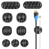 Cable Clips Organizer Set - 10 Pcs Cable Management Keeps Desk Tidy, Acrylic Adhesive Cord Organizer for Home, Office, Cable Drop Fits Different Cords, Use on Glass, Wood, Metal, Plastic by HUANUO