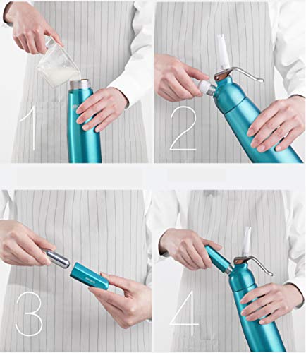 AMC Professional Whipped Cream Dispenser with 3 Nozzles and Bonus Dispenser Cleaning Brush Whipped-Cream-Dispenser-Whipper-Canister/Use with N2O cream chargers (not included) (Aquamarine)