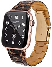 HOPO Compatible with Apple Watch Band 38mm 40mm 42mm 44mm Slim Resin Watch Strap Bracelet For Apple Watch Series 7 Replacement For iWatch Series 6/5/4/3/2/1/SE, Fashion Rose Gold Stainless Steel Buckle Adjustable