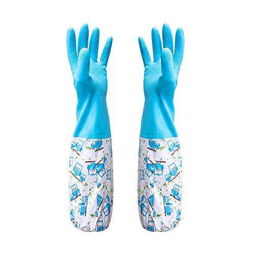 Fheaven (TM) Home Kitchen Waterproof Rubber Latex Flannel Washbowl Gloves Household Cleaning Gloves (Blue)