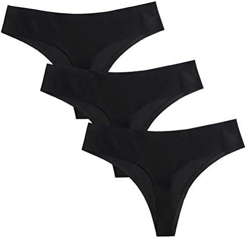 Women Underwear,Cotton Panties For Women Soft Sexy Seamless Thong Underwear Breathable Bikini Panties(L Black,3 Pack)