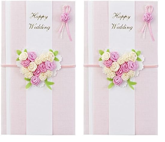 ミドリ 祝儀袋 PC 金封 154 結婚祝 ハートブーケ柄 ピンク 25154006 本体サイズ:185x100mm/中袋付/29g (× 2)商品画像