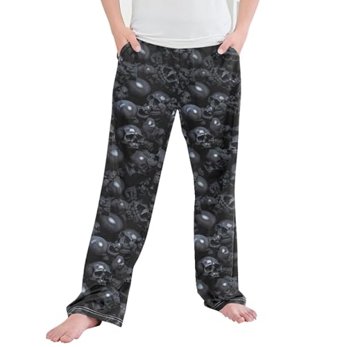 Sugar Skull Skeleton Gothic Long Pajama Pants Elastic Waist PJ Bottoms with Pockets S B0400493