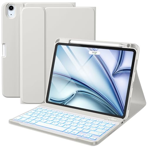Vobafe Keyboard Case for iPad Air 11 Inch M4 M3 M2 (2026/2025/2024), Keyboard for iPad Air 5 4 Generation 2022/2020, QWERTY Spanish Ñ, Magnetic Backlight Bluetooth Keyboard, Light Grey
