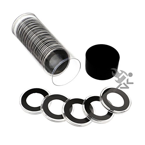 Black Lid Capsule Tube & 20 Air-Tite 26mm Black Ring Coin Holders for US Presidential Dollars