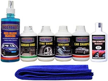 INDOPOWER KG822-CAR Glass Cleaner 500ml+ Dashboard Shiner 250ml+ TYRE Shiner 250ml+ + Leather Shiner 250ml+CAR Shampoo 250ml+ Scratch Remover 200gm car Microfiber Cloth Blue. INDOPOWER KG822-CAR Glass Cleaner 500ml+ Dashboard Shiner 250ml+ TYRE Shiner 250ml+ + Leather Shiner 250ml+CAR Shampoo 250ml+ Scratch Remover 200gm car Microfiber Cloth Blue.