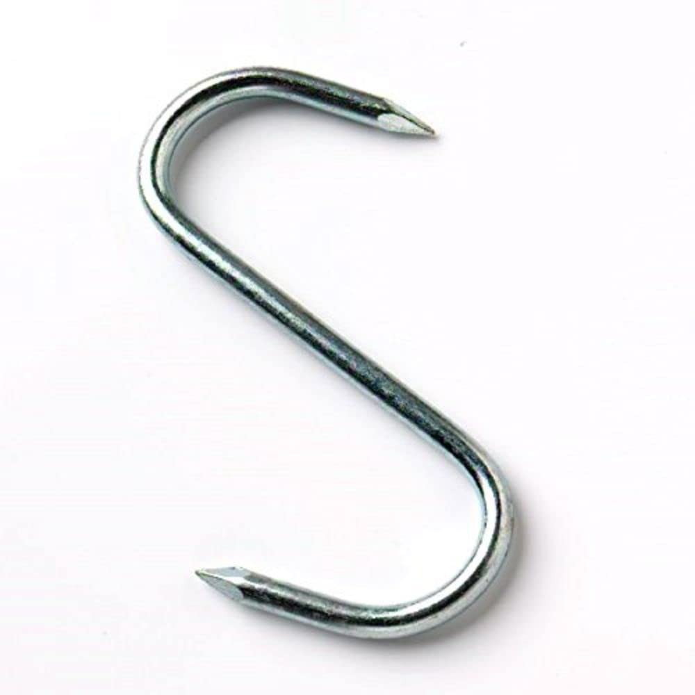 Merriway BH04078 (6 Pcs) Bright Zinc Plated Steel Pointed Butchers Hook, 75mm - Pack of 6 Pieces