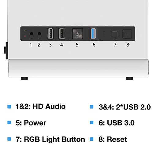 MUSETEX USB 3.0, 6  ARGB Fans ATX Mid-Tower case with Voice Remote Control, 2 Tempered Glass Panels PC Gaming Case, White case Support E-ATX ?903MS6W?
