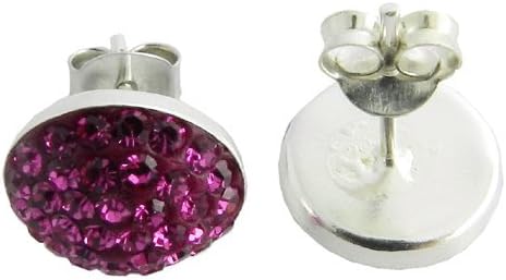 925 10MM Silver Fushcia Pink Sapphire Crystal Stud Earring Jewelry