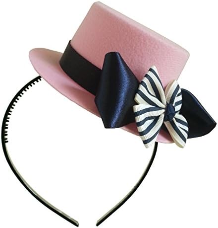 Mad Hatter Striped Bow Pink Mini Top Hat Headband Alice in Wonderland Birthday Tea Party Baby Shower