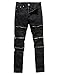 Men's Distressed Ripped Biker Moto Denim Pants Slim Fit Zipper Jeans (W30, Black)
