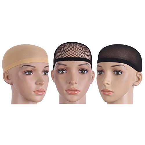 image for MapofBeauty 3 Pieces One Size Wig Caps (1 Beige Yellow Nylon Hair Net 