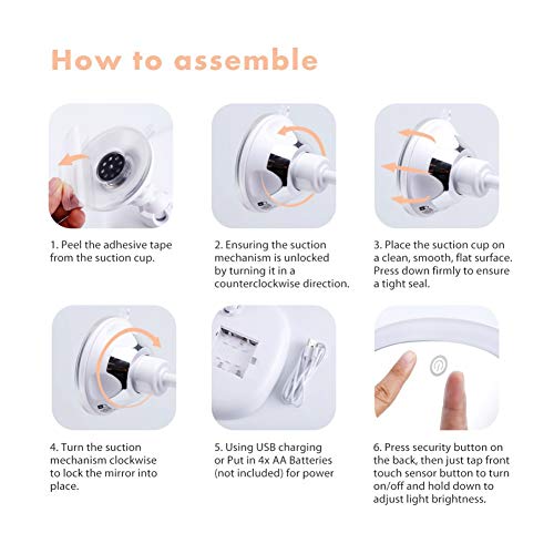 WISREMT Bathroom Led Makeup Mirror, Touch Sensor Light Control 360° Rotatable Cosmetic Mirror (Ship from USA)