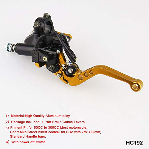 Zesion Motorcycle 7/8" 22mm Universal Hydraulic Brake Clutch Master Cylinder Reservoir Lever 1Pair (Color : Gold) - Thumbnail 6