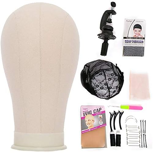 peplwig Canvas Head Polyurethane Block Wig Mannequin Head 22-24 inches, Used For Making Wig,Styling With Mounting Hole Model Mannequin Head 22 inches Creamy-White