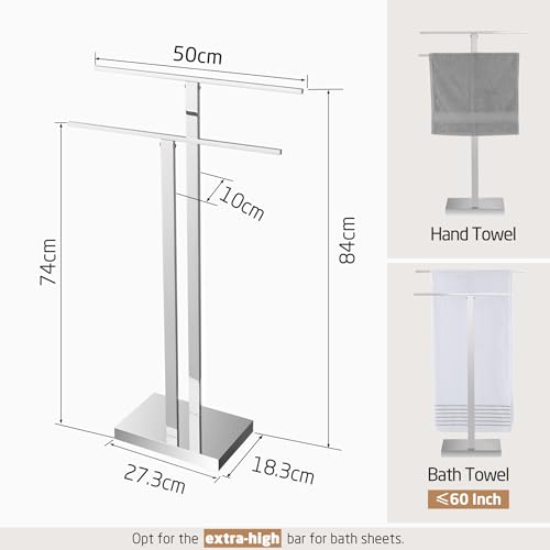 KES Toallero de Pie con 2 Barras, Soporte para Toallas con Base Ponderada de 2,5 kg, Acero Inoxidable 18/8 Acabado Pulido, BTH231