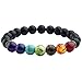 Jovivi 5pcs 8mm Natural 7 Chakras Reiki Gemstone Lava Rock Stones Healing Crystals Prayer Mala Beads Bracelets for Women Men Meditation Chakra Balancing