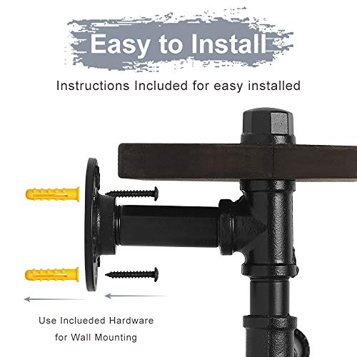 JS NOVA JUNS Industrial Paper Tower Holder, Toilet Roll Holder Wall Mount with Wood Shelf Storage, Black Electroplated Pipe Tissue Holder for Bathroom, Washroom, Double