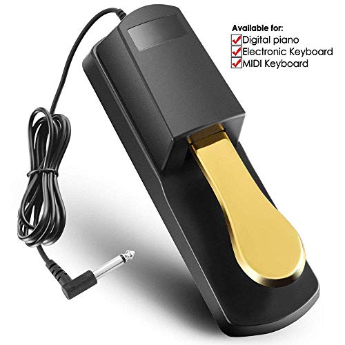 Sustain Pedal for Keyboard, Damper Sustain Pedal, 6 feet Cable with 1/4 inch Plug for Yamaha Piano Casio Keyboard Sustain Ped, Yamaha, Roland, Casio, Korg, Behringer, Moog - Universal Foot Pedal-Gold
