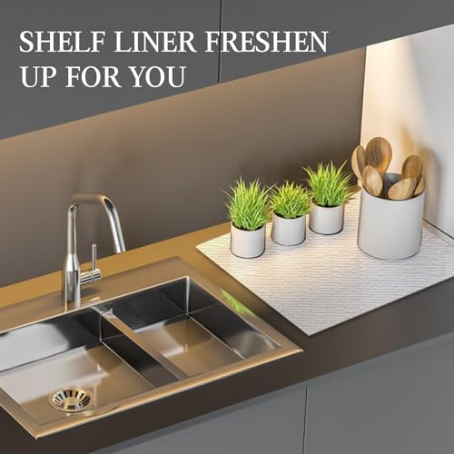 Beautysaid Shelf and Drawer Liner for Kitchen Cabinet, Non Adhesive Non Slip Shelf Paper Waterproof Washable Thickened for Dresser Pantry Shelve Bathroom Protector Liner(White,12 in x 10 FT)