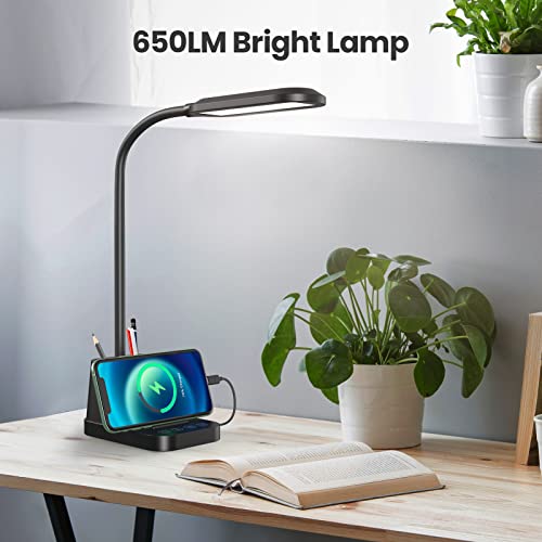 LED Desk Lamp with USB Charging Port, Small Desk Lamps for Home Office