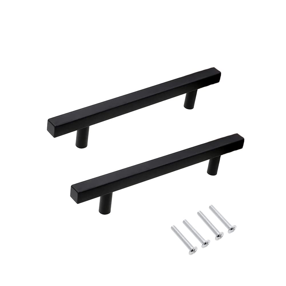 SYDARSYN 2 Pcs Black Cupboard Handles Stainless Steel Square T Bar Cabinet Handles Kitchen Drawers Knobs Pull Handles Bathroom Door Handles Furniture Pulls 160mm