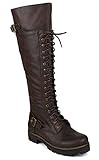 Buckled Combat Lace Up Lug Sole Knee High Vegan Leather Punk Boots